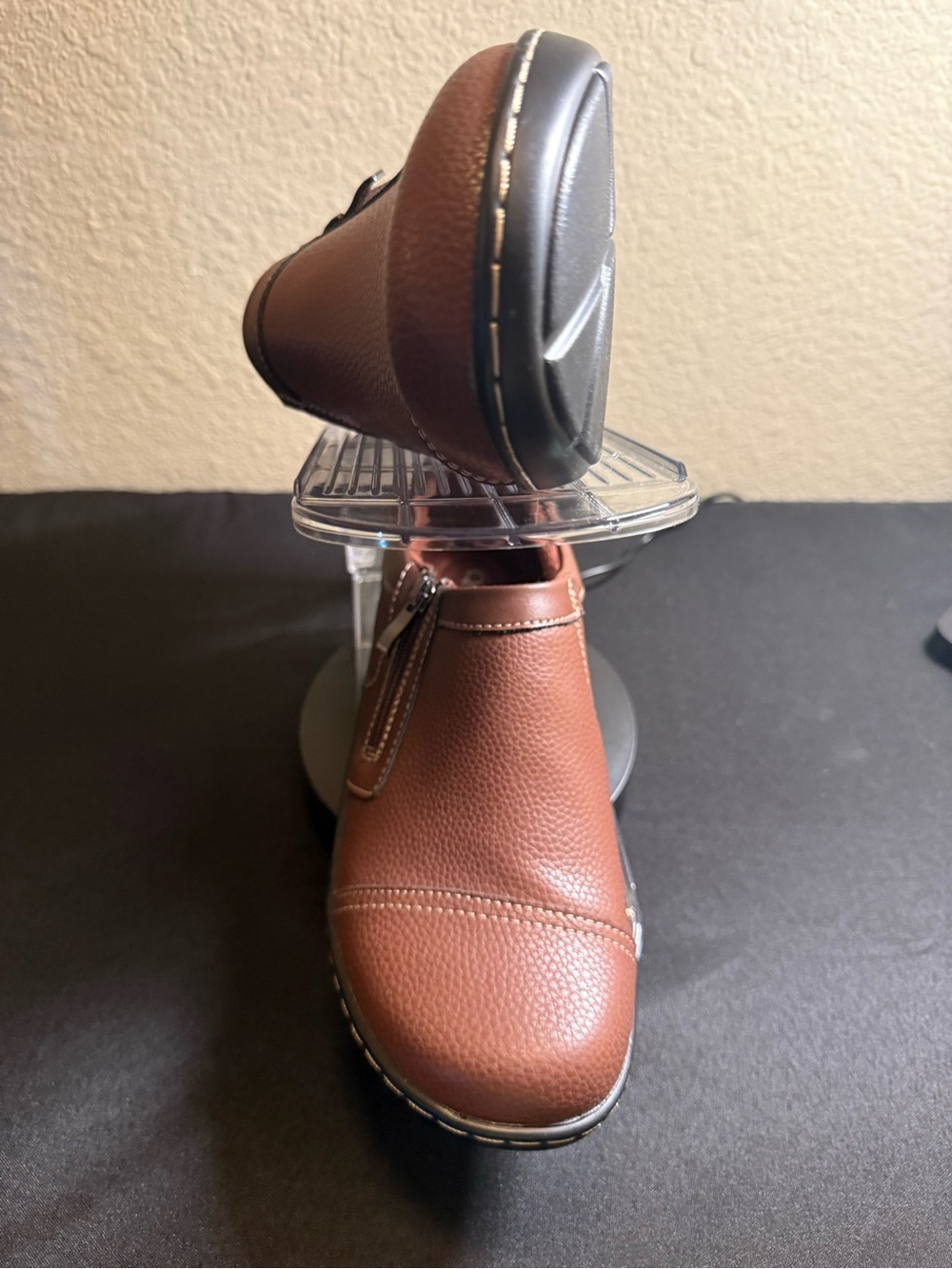 Women's Brown Zip-Detail Leather Loafers
